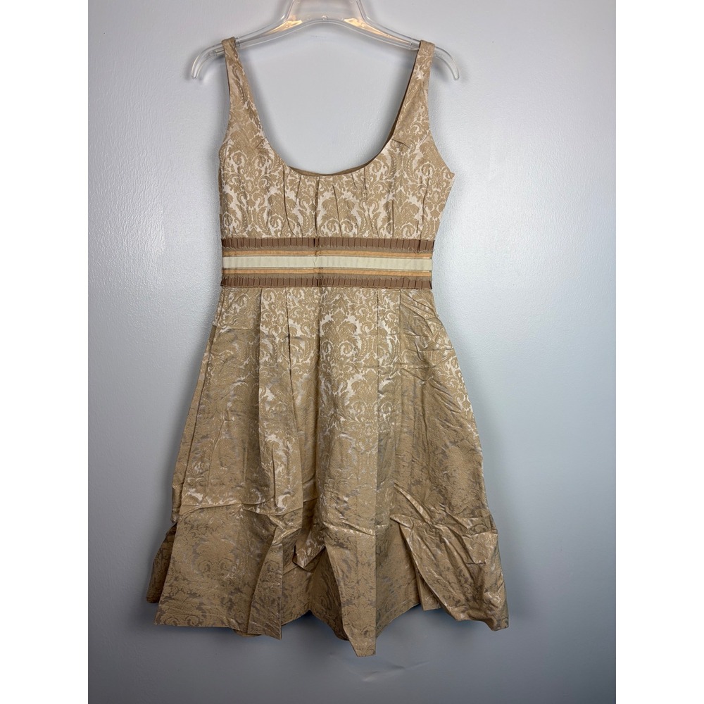 Zara Woman Silk Cotton Damask Tapestry Dress Medium Gold Champagne Brocade Y2K - Picture 4 of 5